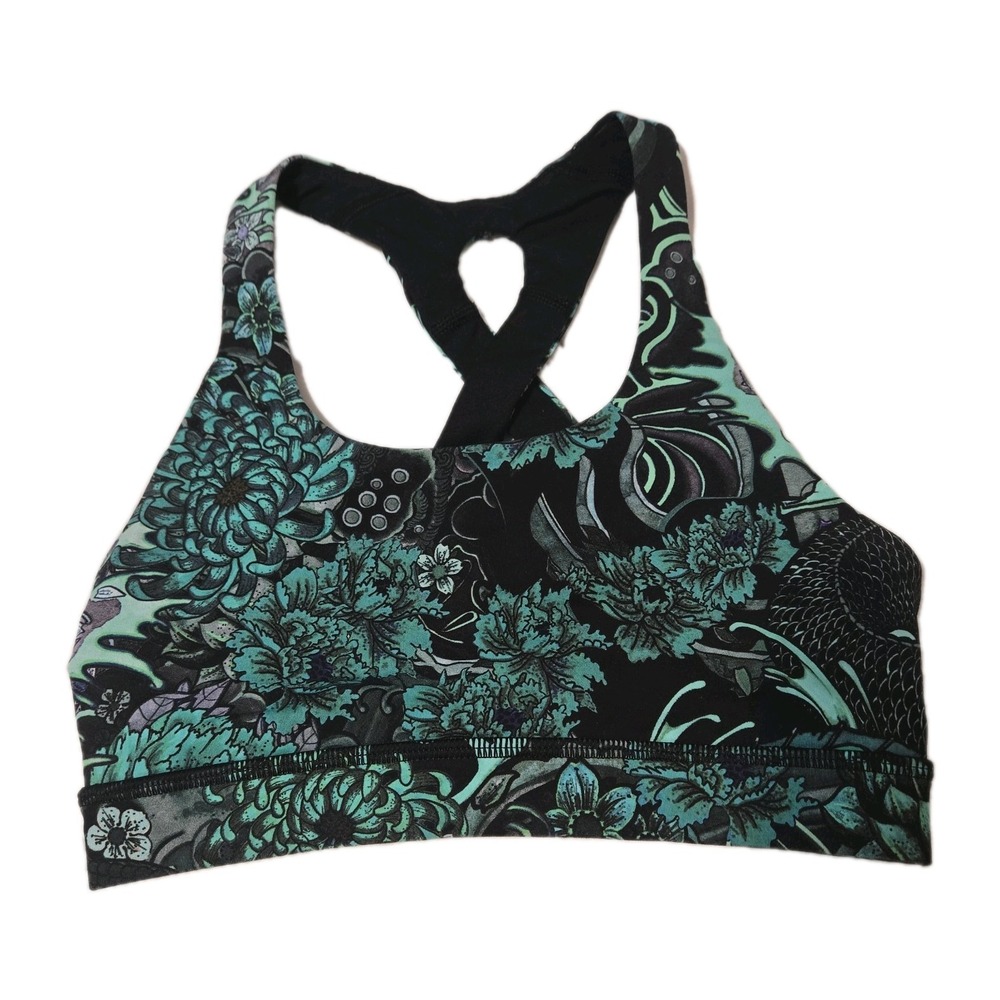 Lululemon Multi Green Floral Print Time To Sweat Keyhole Sports Bra Size 2